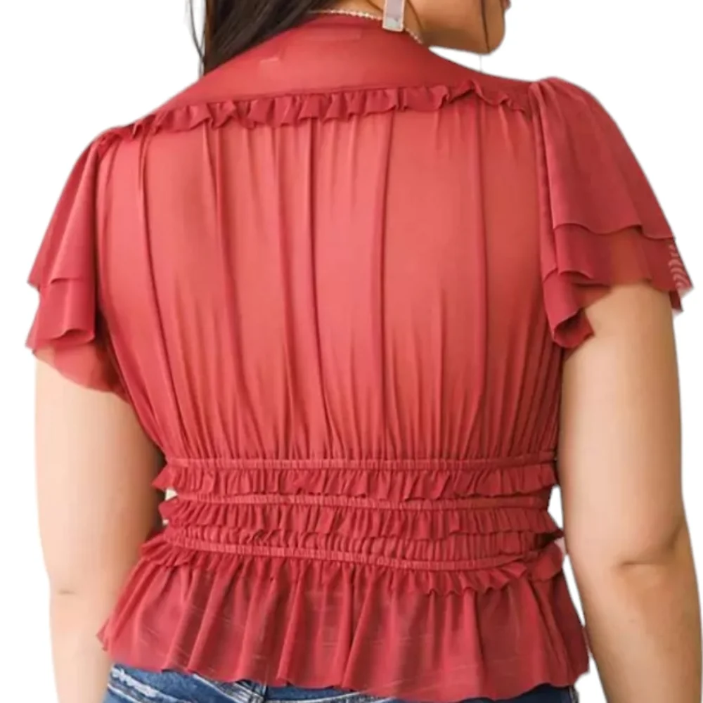 Tiered Ruffle Mesh Cropped Top - Picture 4 of 12